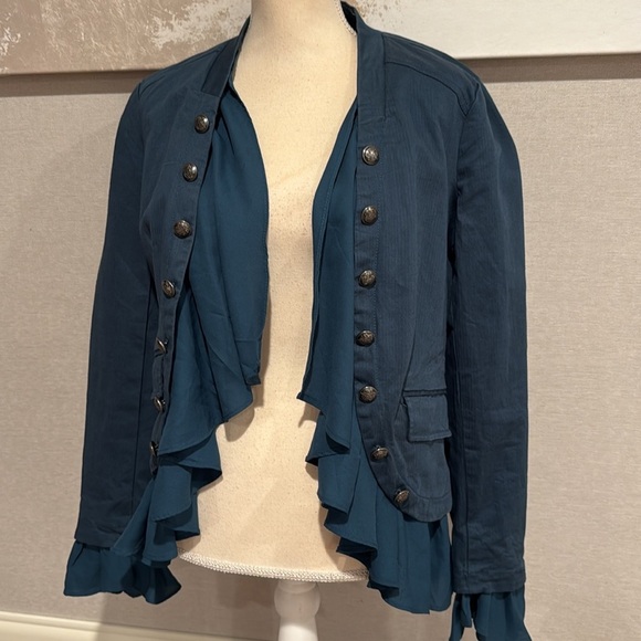 Free People Ruffles Romance Jacket In Teal Jewel NWOT size Small - Picture 7 of 10